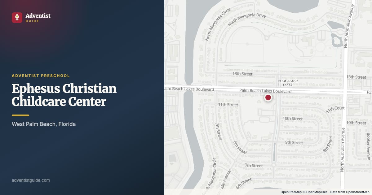 Map showing Ephesus Christian Childcare Center in West Palm Beach, Florida
