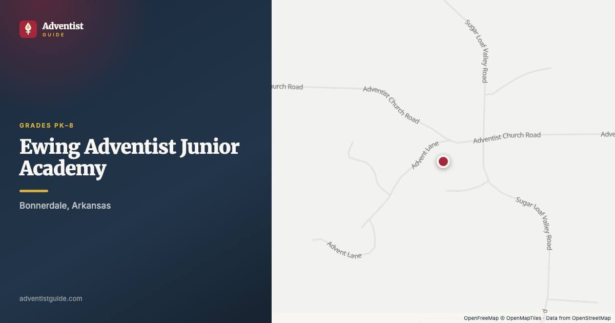 Map showing Ewing Adventist Junior Academy in Bonnerdale, Arkansas