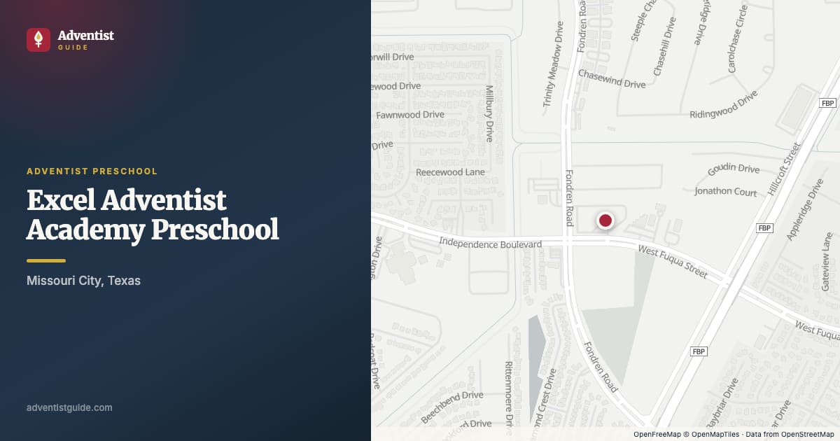 Map showing Excel Adventist Academy Preschool in Missouri City, Texas