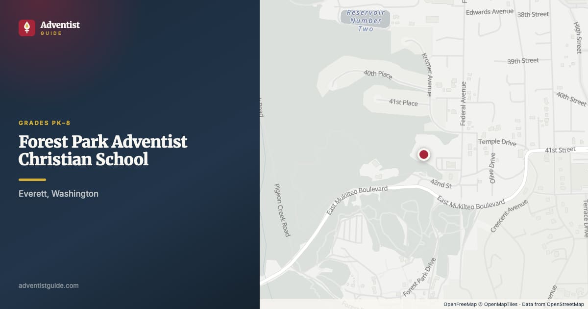 Map showing Forest Park Adventist Christian School in Everett, Washington