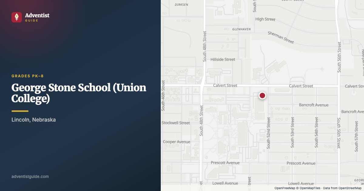 Map showing George Stone School (Union College) in Lincoln, Nebraska