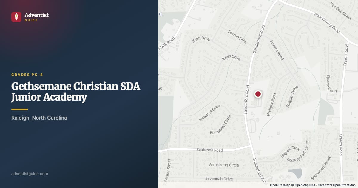 Map showing Gethsemane Christian SDA Junior Academy in Raleigh, North Carolina