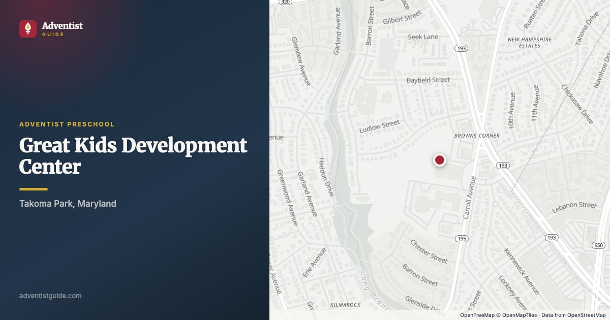 Map showing Great Kids Development Center in Takoma Park, Maryland