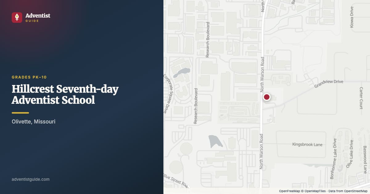 Map showing Hillcrest Seventh-day Adventist School in Olivette, Missouri