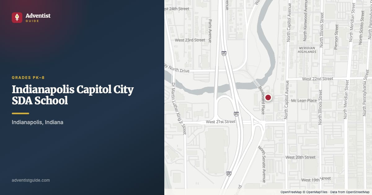 Map showing Indianapolis Capitol City SDA School in Indianapolis, Indiana