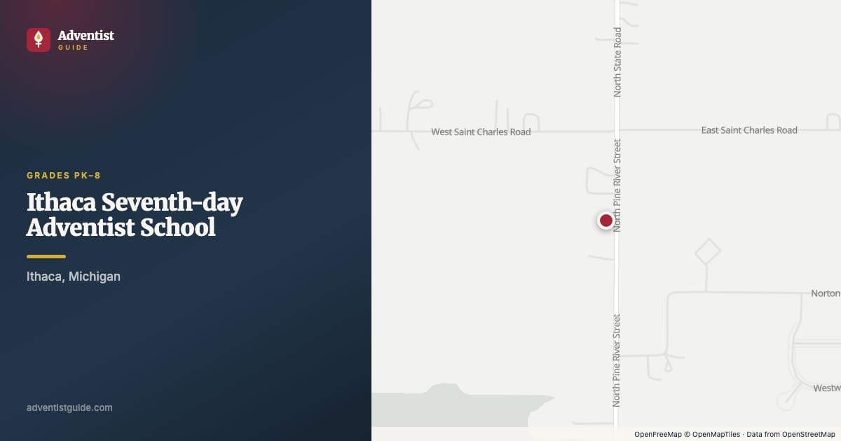 Map showing Ithaca Seventh-day Adventist School in Ithaca, Michigan