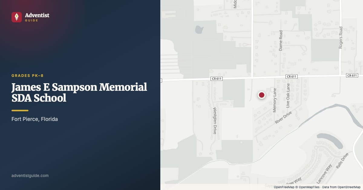 Map showing James E Sampson Memorial SDA School in Fort Pierce, Florida
