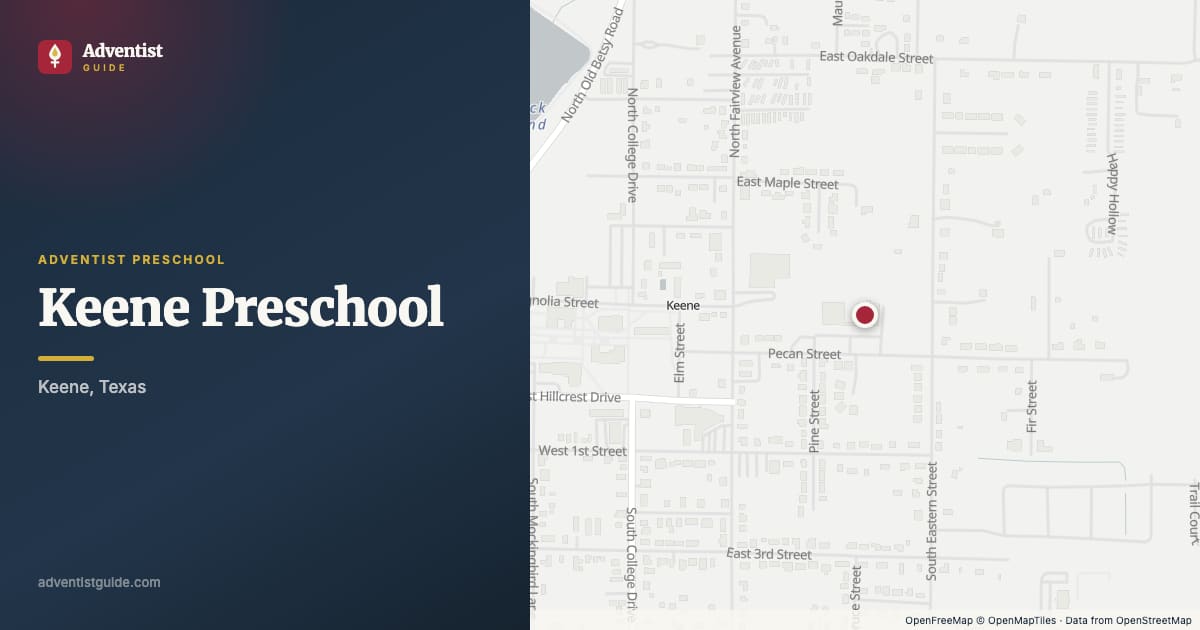 Map showing Keene Preschool in Keene, Texas
