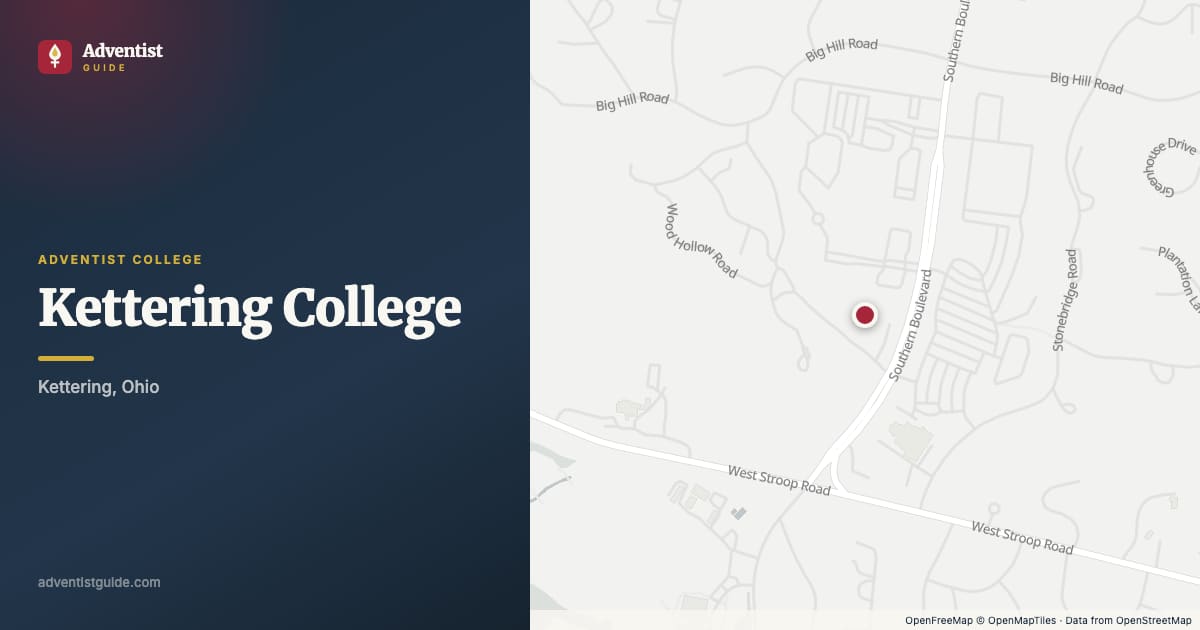 Map showing Kettering College in Kettering, Ohio