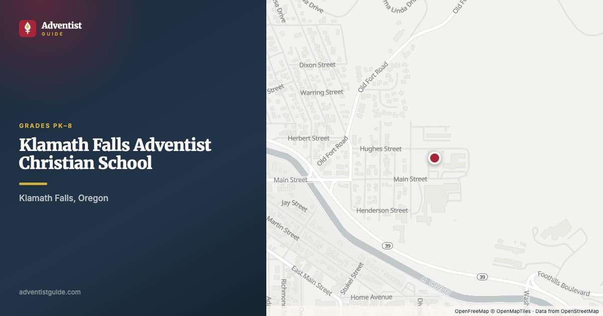 Map showing Klamath Falls Adventist Christian School in Klamath Falls, Oregon