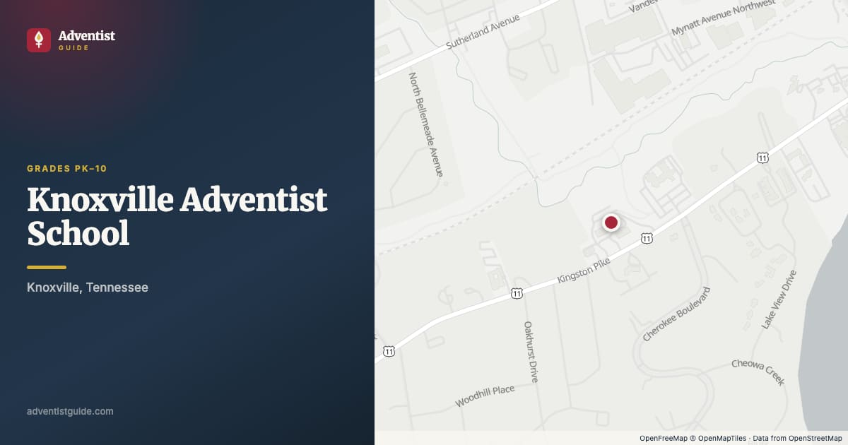Map showing Knoxville Adventist School in Knoxville, Tennessee
