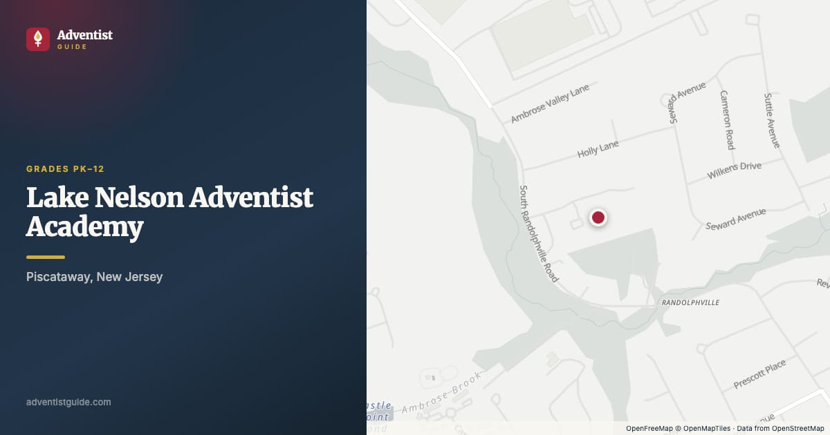 Map showing Lake Nelson Adventist Academy in Piscataway, New Jersey