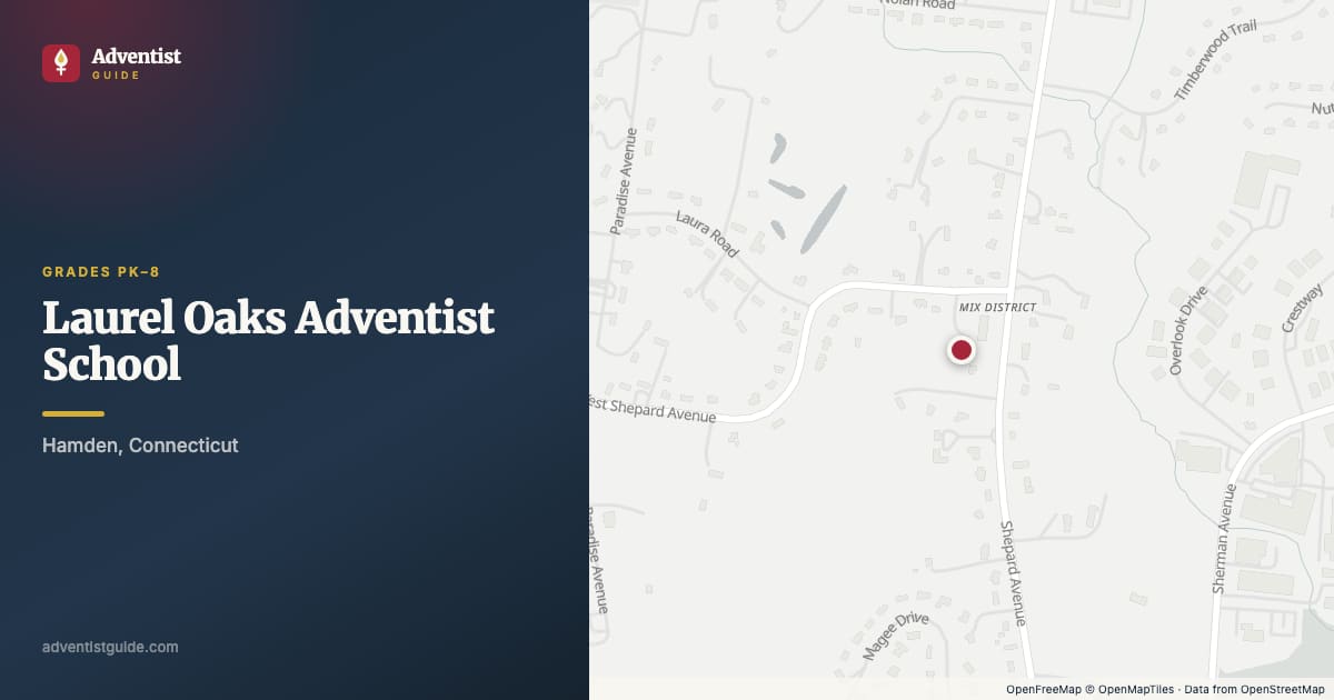Map showing Laurel Oaks Adventist School in Hamden, Connecticut