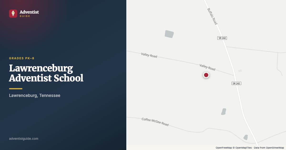 Map showing Lawrenceburg Adventist School in Lawrenceburg, Tennessee