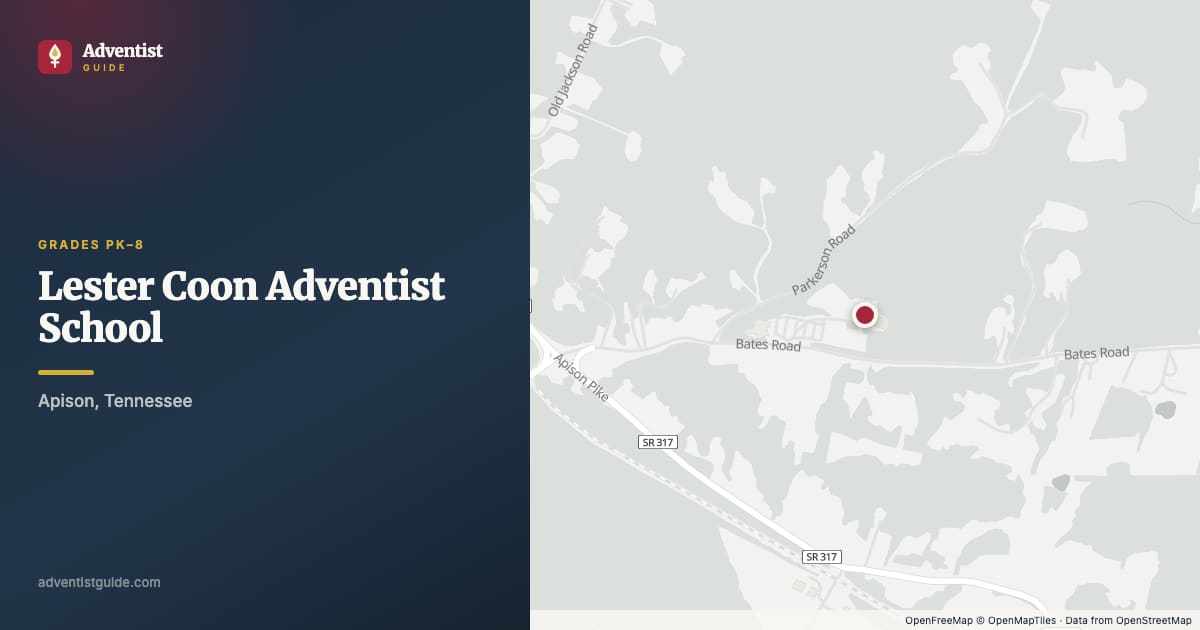 Map showing Lester Coon Adventist School in Apison, Tennessee
