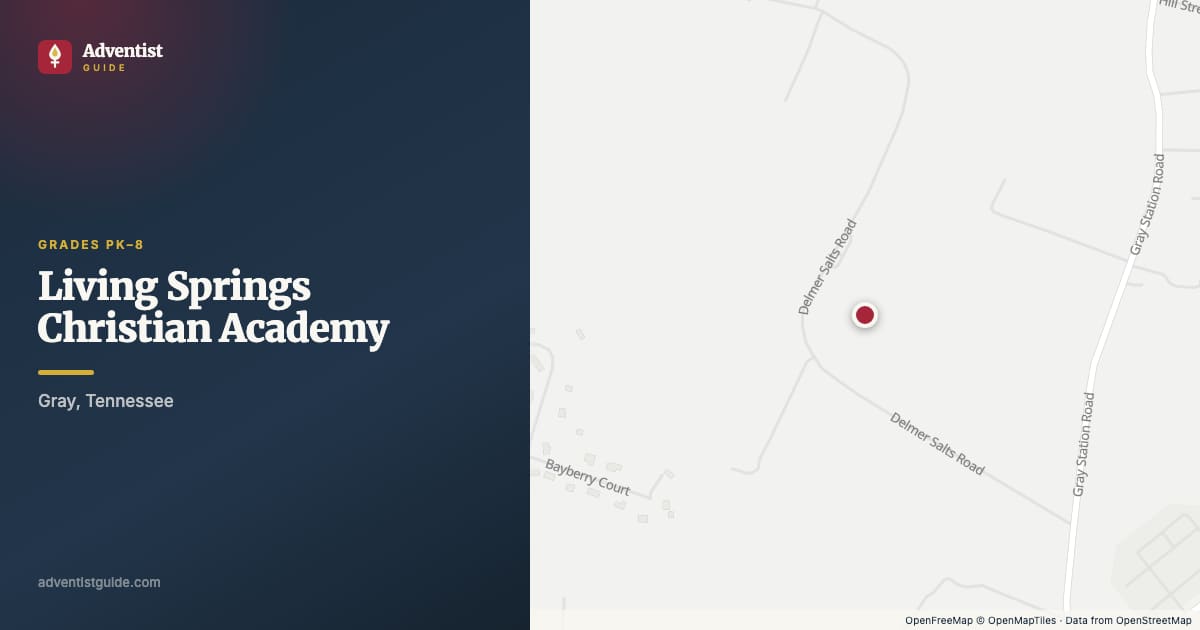 Map showing Living Springs Christian Academy in Gray, Tennessee