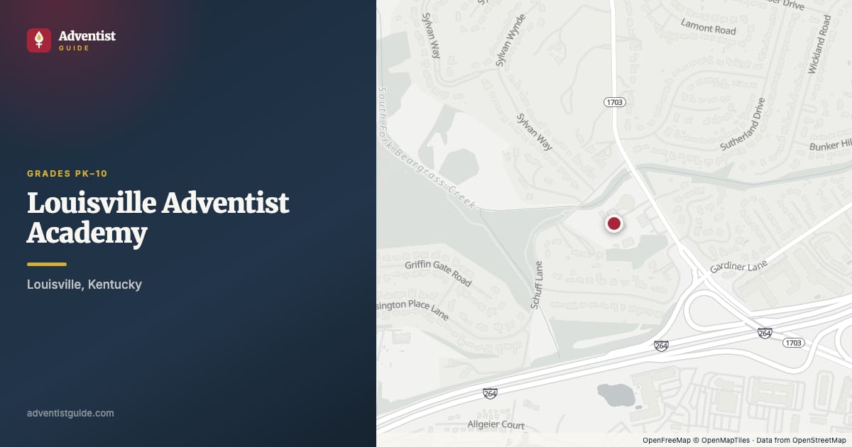 Map showing Louisville Adventist Academy in Louisville, Kentucky