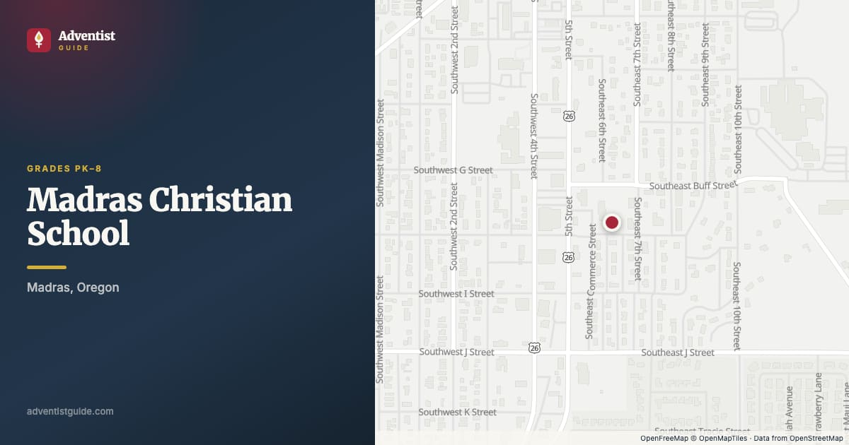 Map showing Madras Christian School in Madras, Oregon