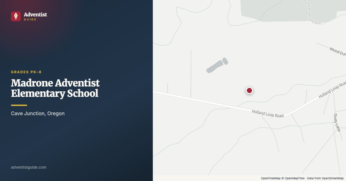Map showing Madrone Adventist Elementary School in Cave Junction, Oregon
