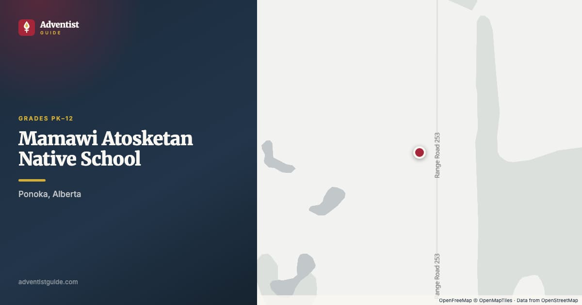 Map showing Mamawi Atosketan Native School in Ponoka, Alberta