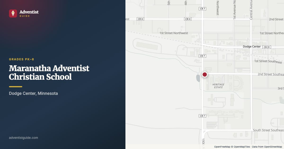 Map showing Maranatha Adventist Christian School in Dodge Center, Minnesota