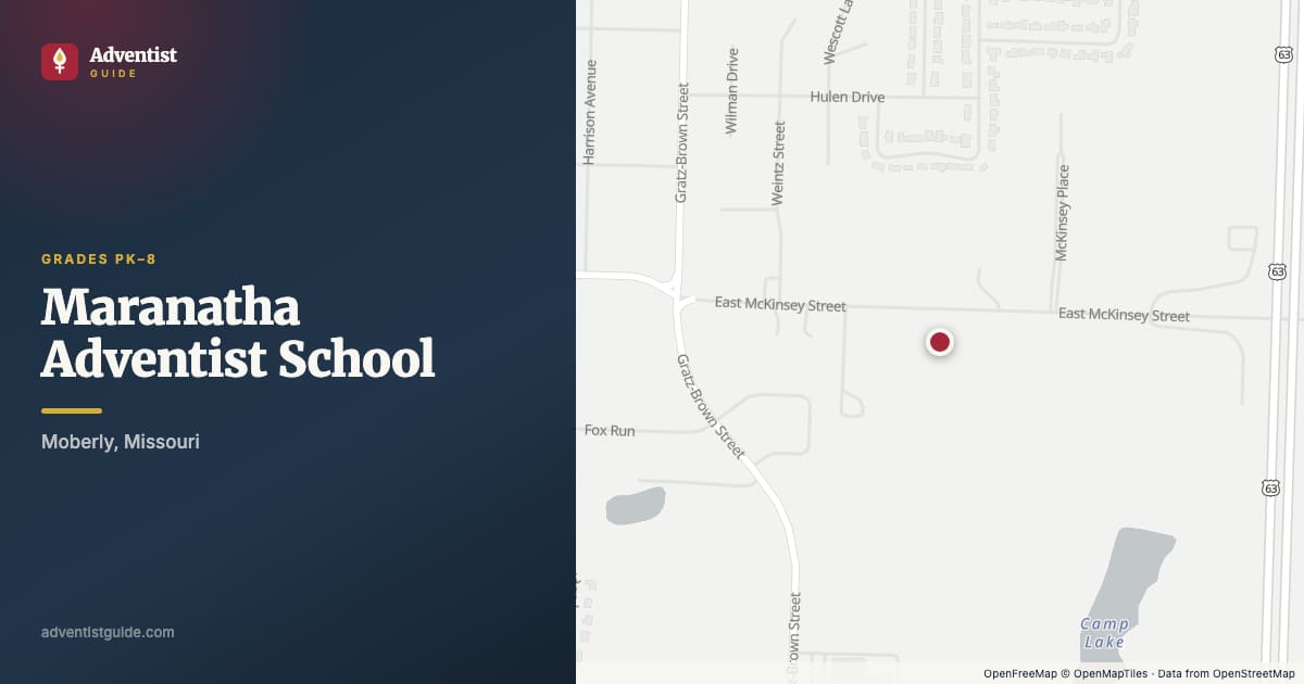 Map showing Maranatha Adventist School in Moberly, Missouri