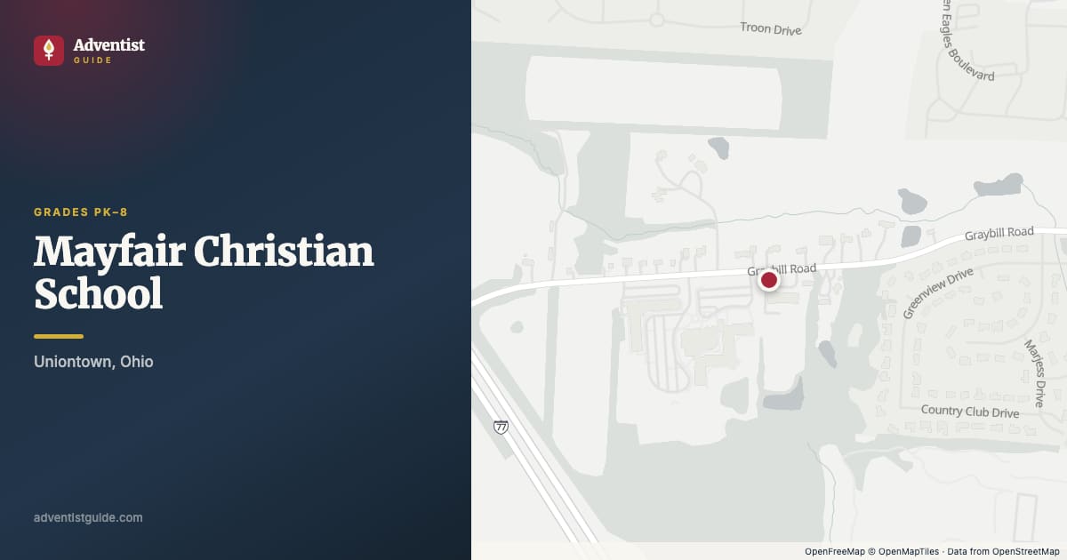 Map showing Mayfair Christian School in Uniontown, Ohio