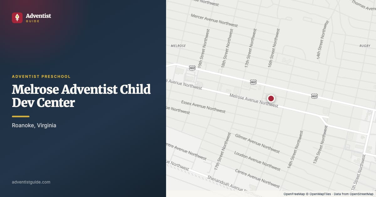Map showing Melrose Adventist Child Dev Center in Roanoke, Virginia