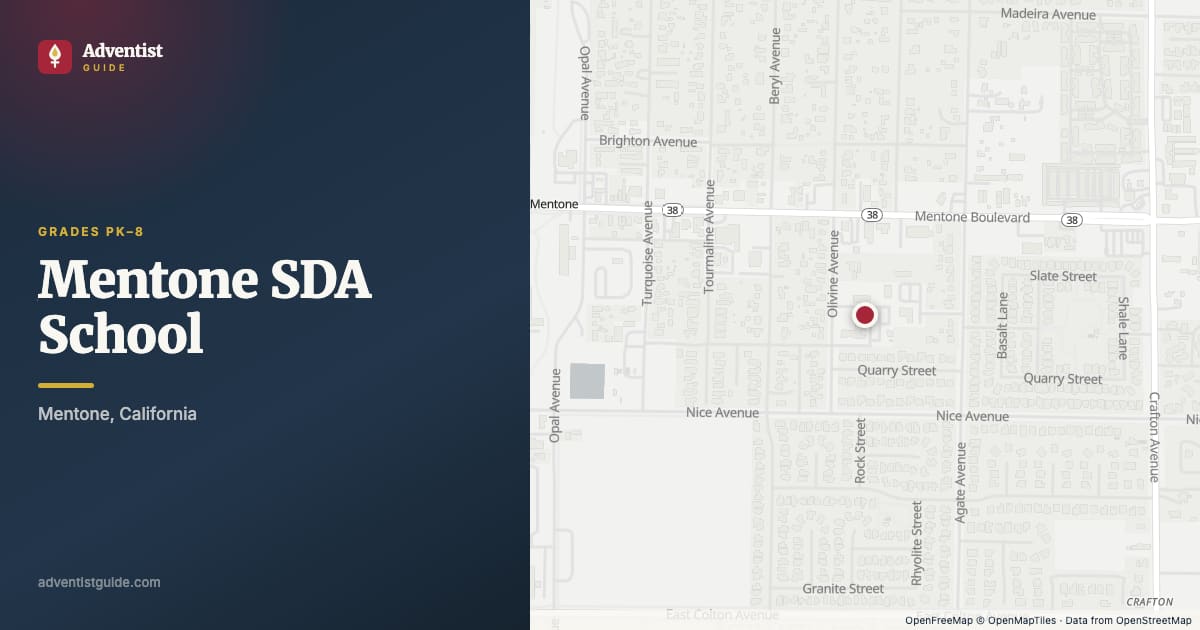Map showing Mentone SDA School in Mentone, California