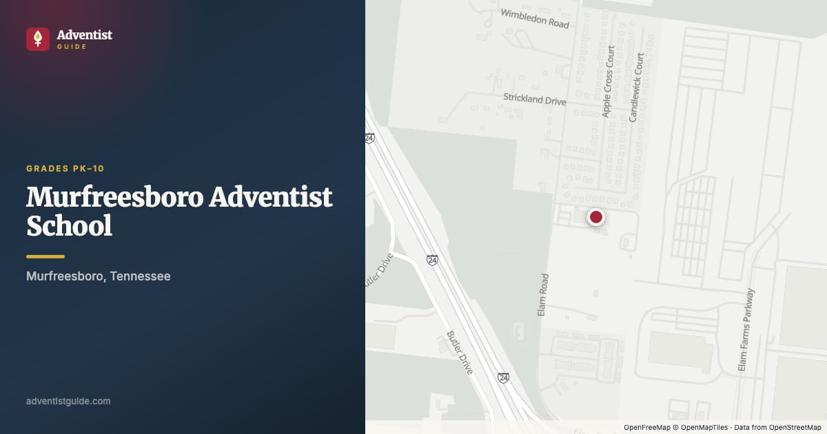 Map showing Murfreesboro Adventist School in Murfreesboro, Tennessee