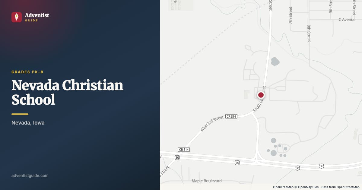 Map showing Nevada Christian School in Nevada, Iowa