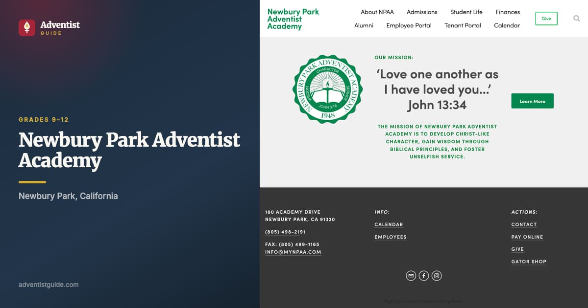 The Newbury Park Adventist Academy website
