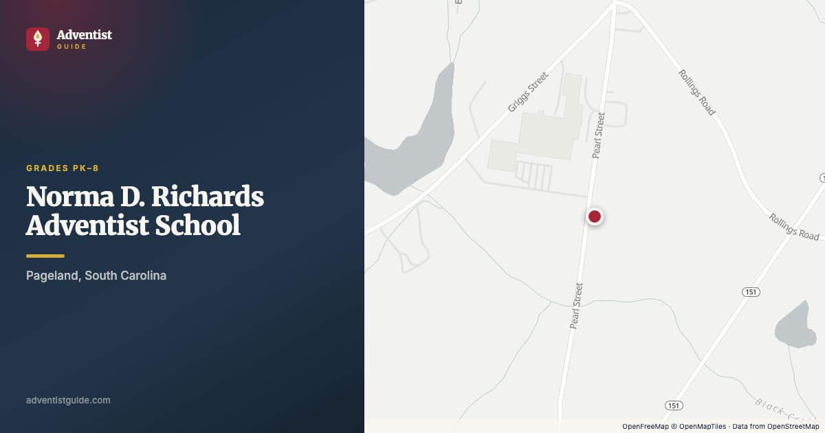 Map showing Norma D. Richards Adventist School in Pageland, South Carolina
