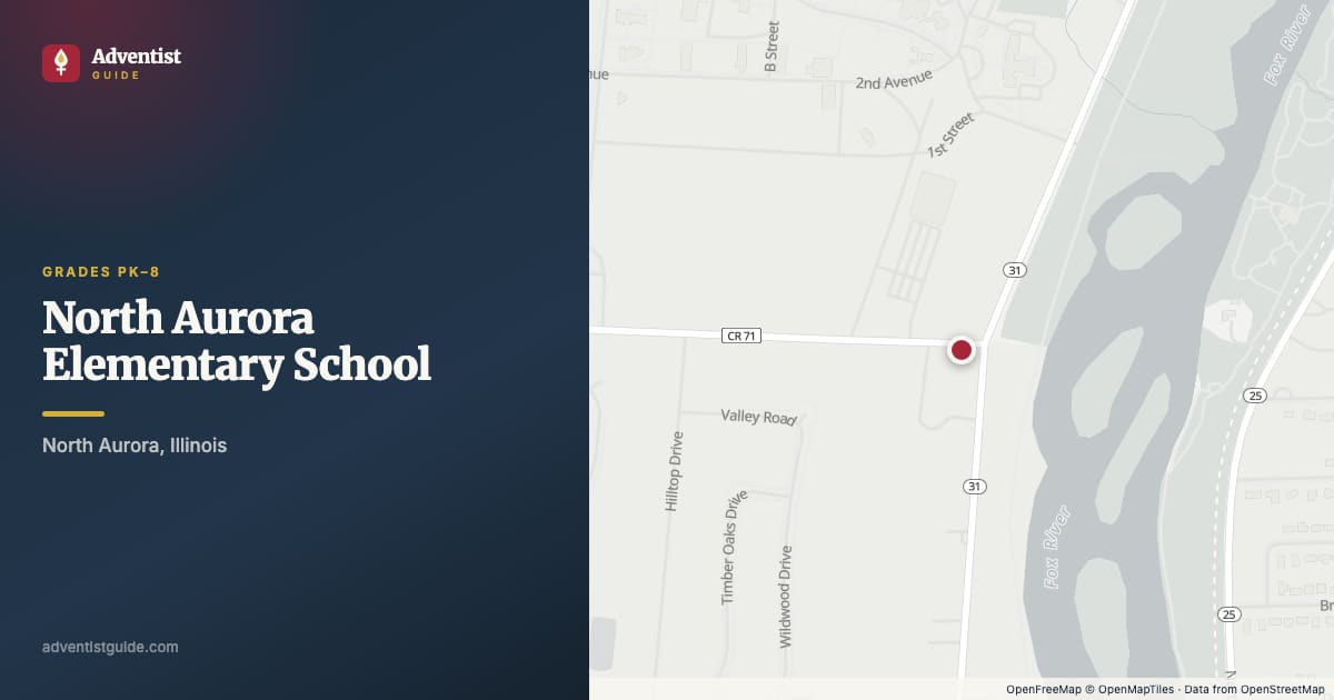 Map showing North Aurora Elementary School in North Aurora, Illinois