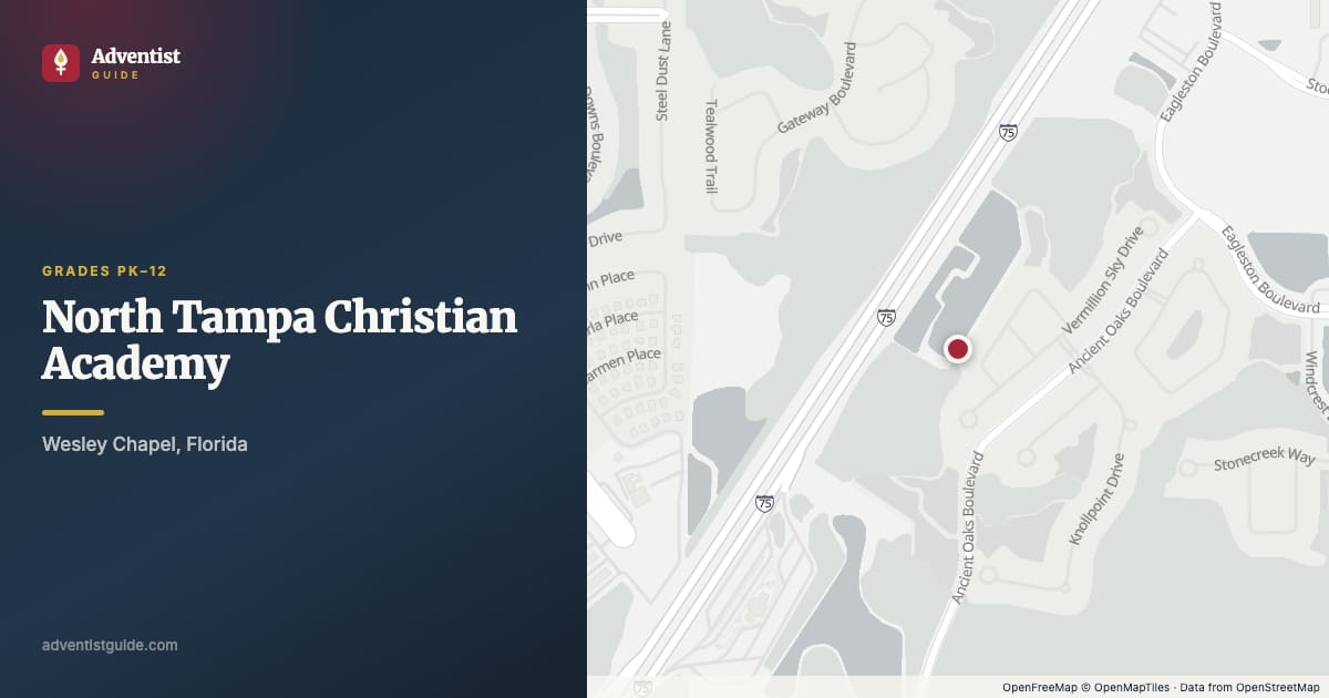 Map showing North Tampa Christian Academy in Wesley Chapel, Florida
