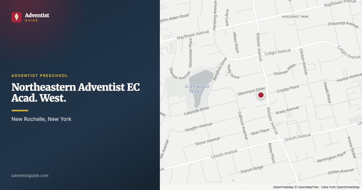 Map showing Northeastern Adventist EC Acad. West. in New Rochelle, New York