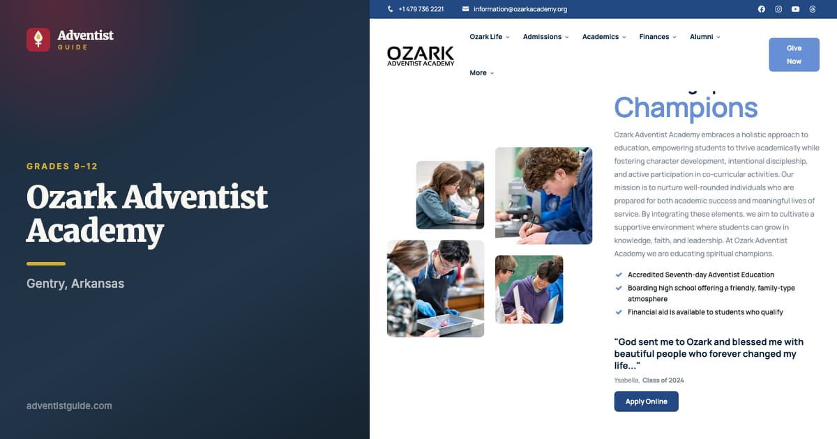 The Ozark Adventist Academy website