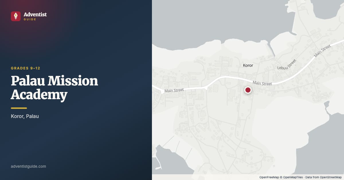 Map showing Palau Mission Academy in Koror, Palau