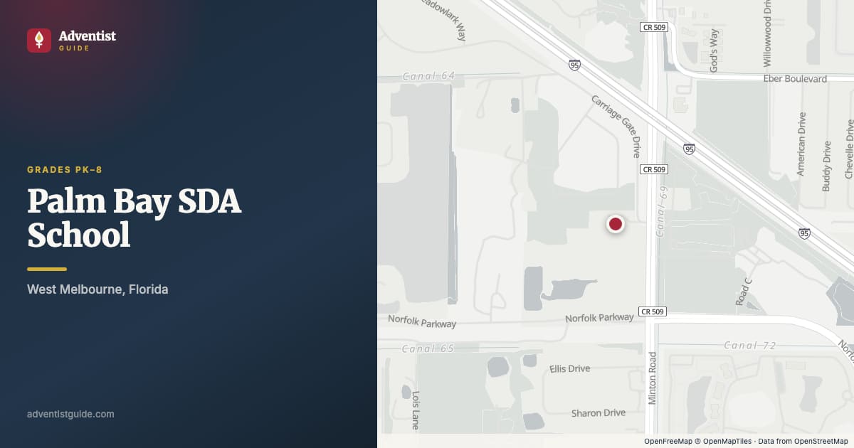 Map showing Palm Bay SDA School in West Melbourne, Florida