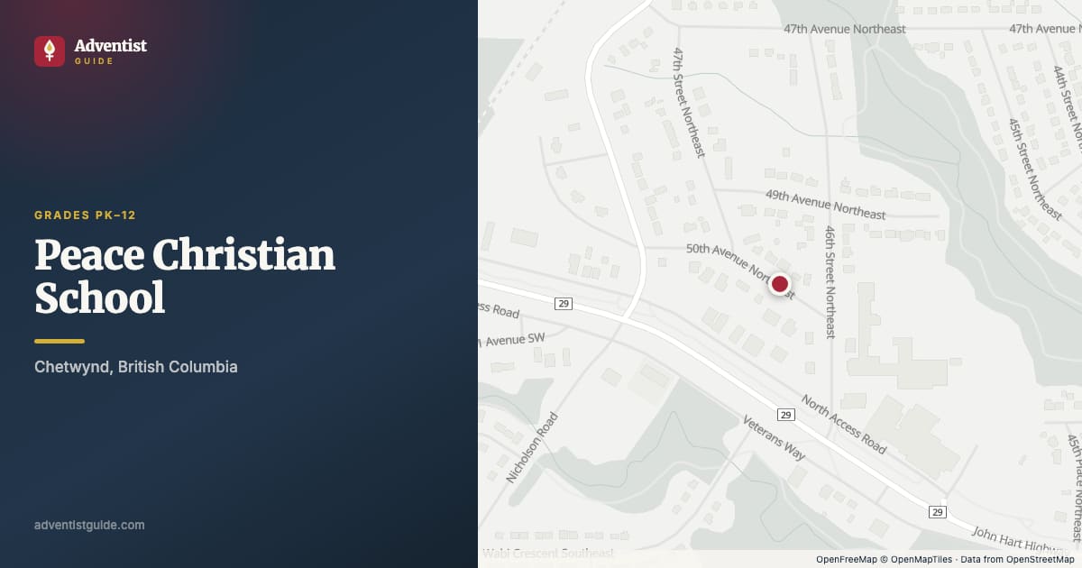 Map showing Peace Christian School in Chetwynd, British Columbia