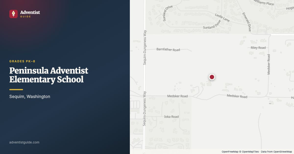 Map showing Peninsula Adventist Elementary School in Sequim, Washington