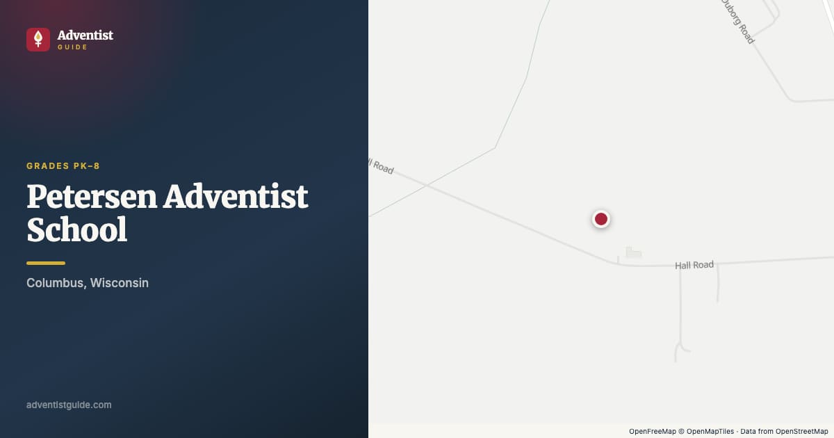 Map showing Petersen Adventist School in Columbus, Wisconsin
