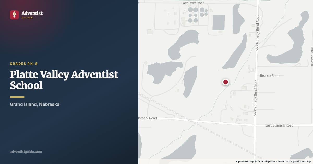 Map showing Platte Valley Adventist School in Grand Island, Nebraska