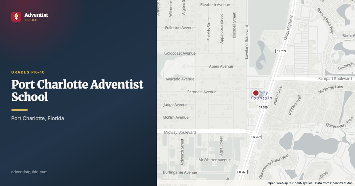 Map showing Port Charlotte Adventist School in Port Charlotte, Florida