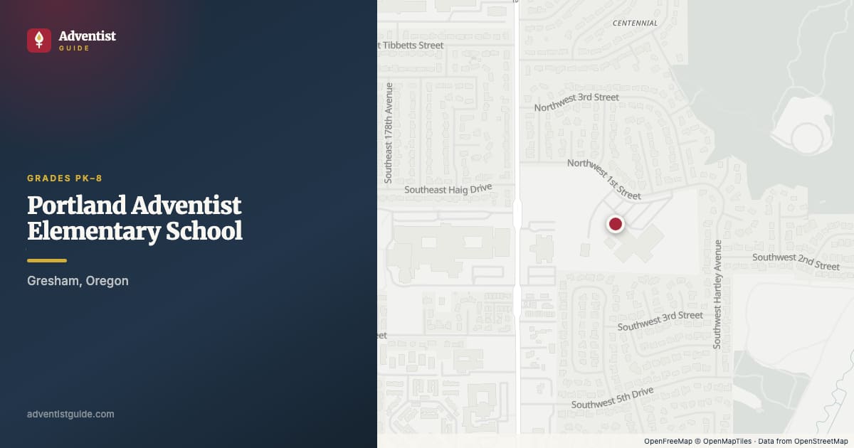 Map showing Portland Adventist Elementary School in Gresham, Oregon