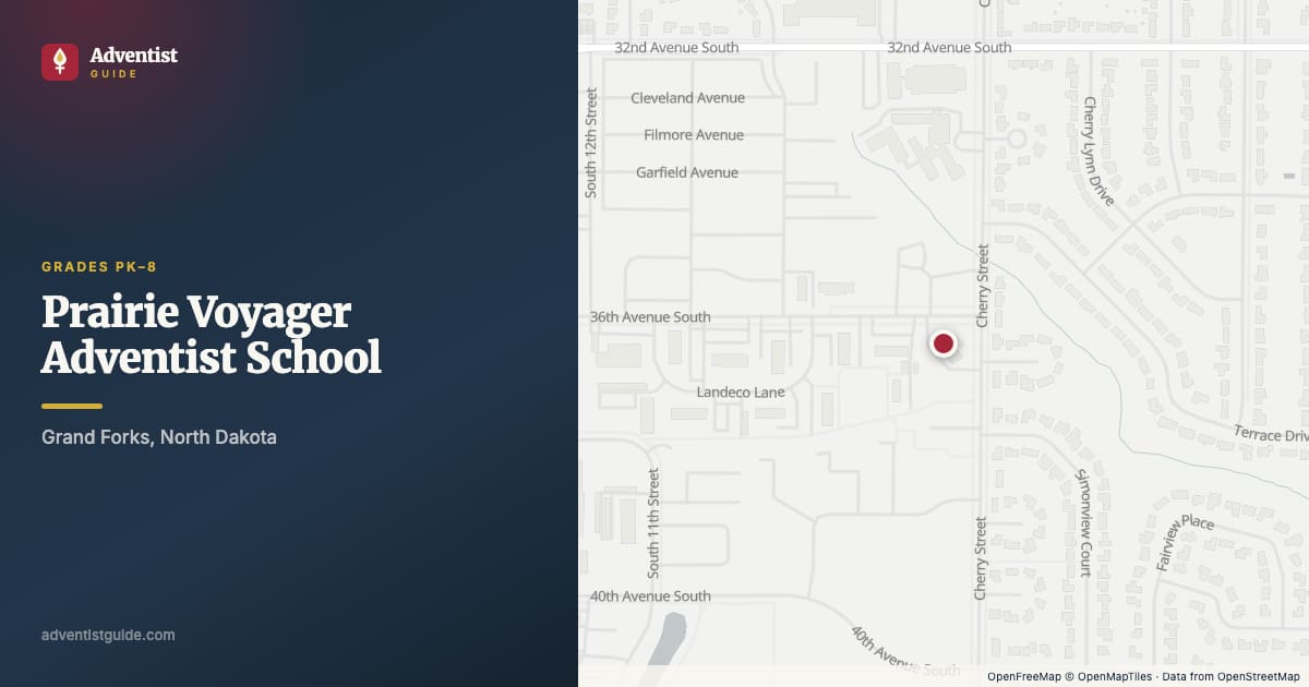 Map showing Prairie Voyager Adventist School in Grand Forks, North Dakota