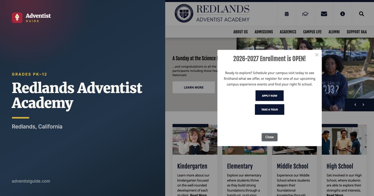 The Redlands Adventist Academy website