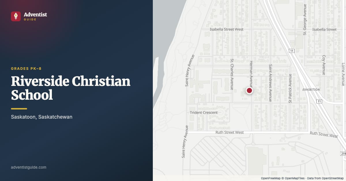 Map showing Riverside Christian School in Saskatoon, Saskatchewan