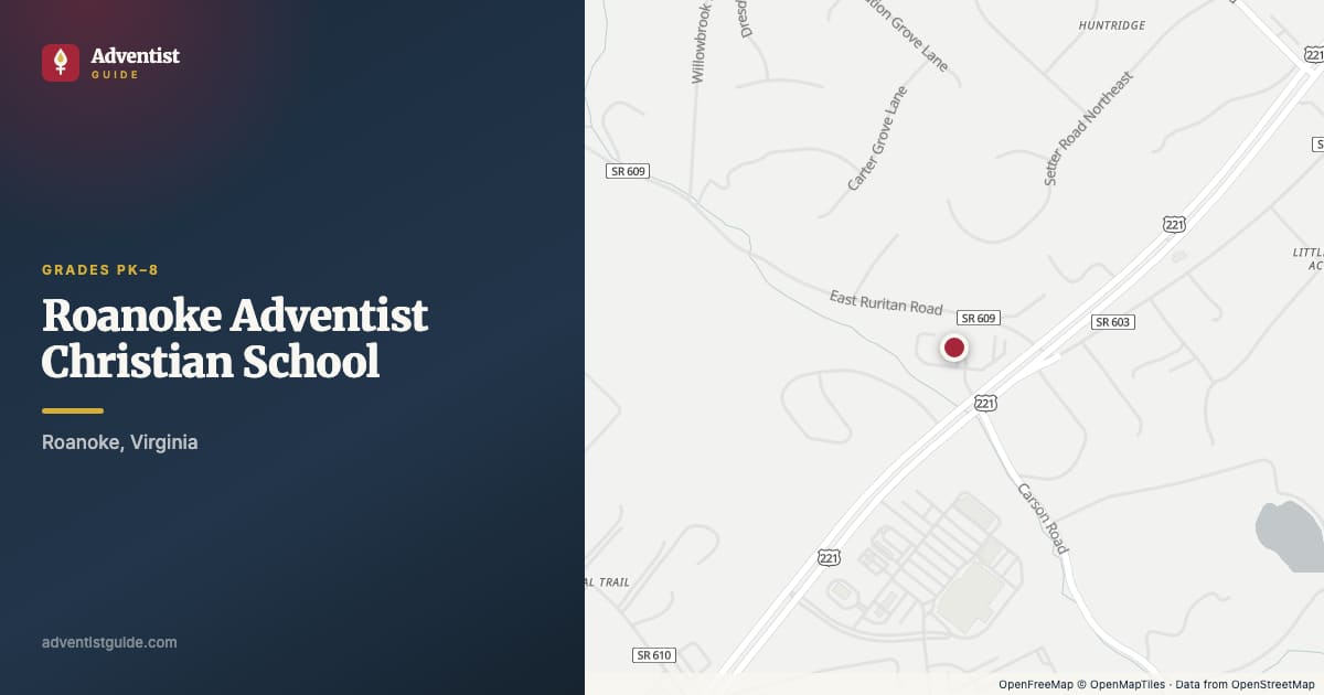 Map showing Roanoke Adventist Christian School in Roanoke, Virginia