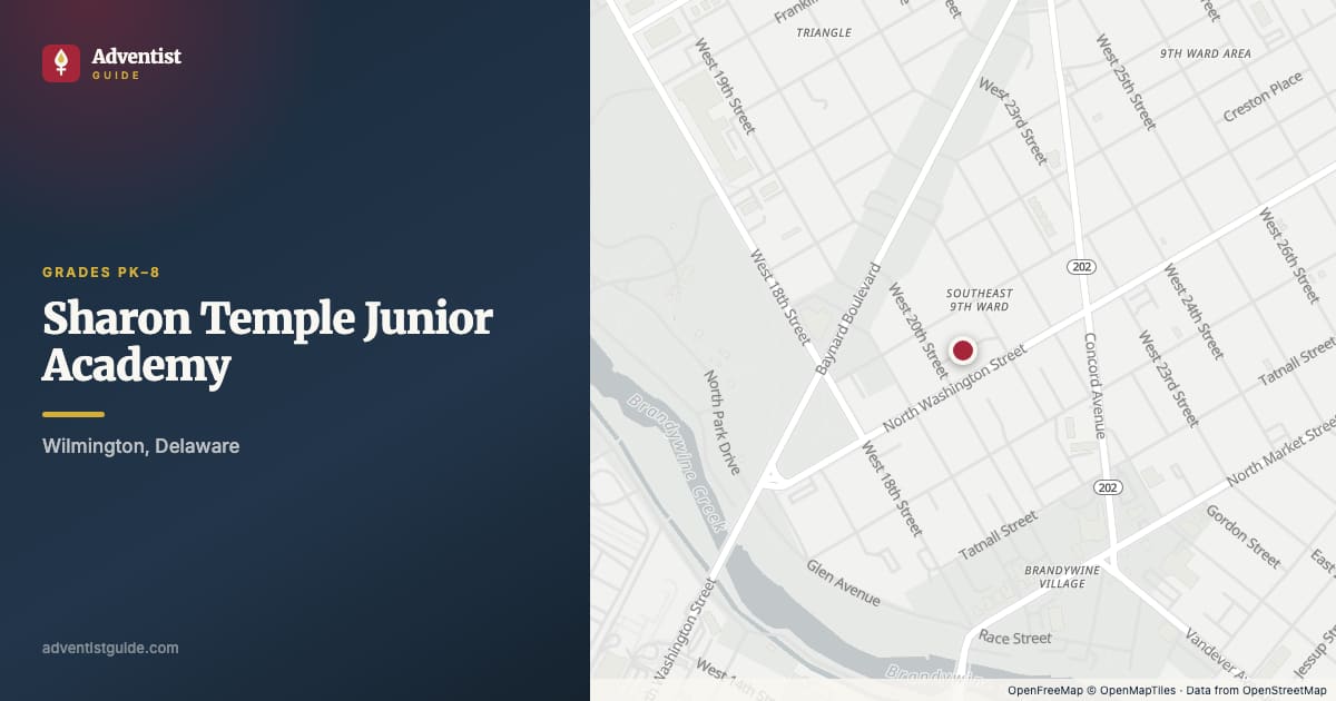 Map showing Sharon Temple Junior Academy in Wilmington, Delaware